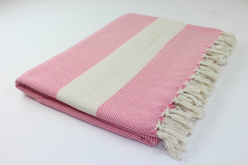 Premium Turkish Herringbone Blanket Throw (Pink)