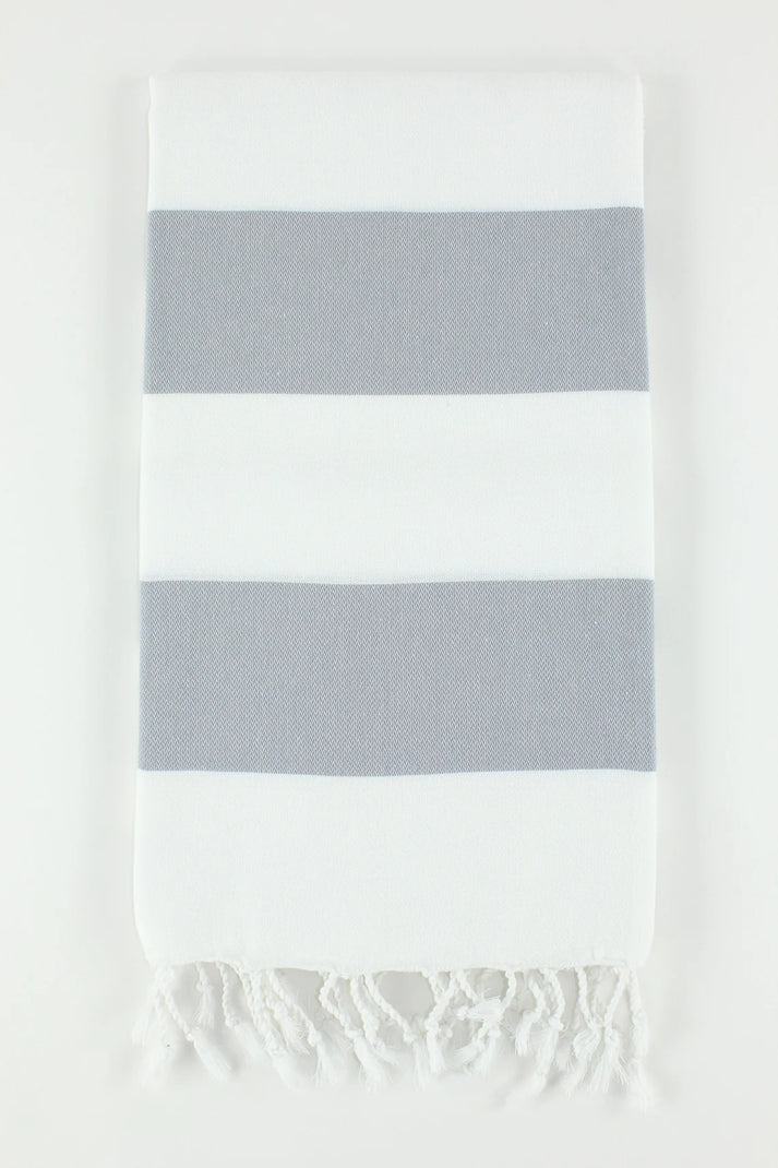 Premium Turkish Wide Stripe Towel Peshtemal Fouta (White & Gray)