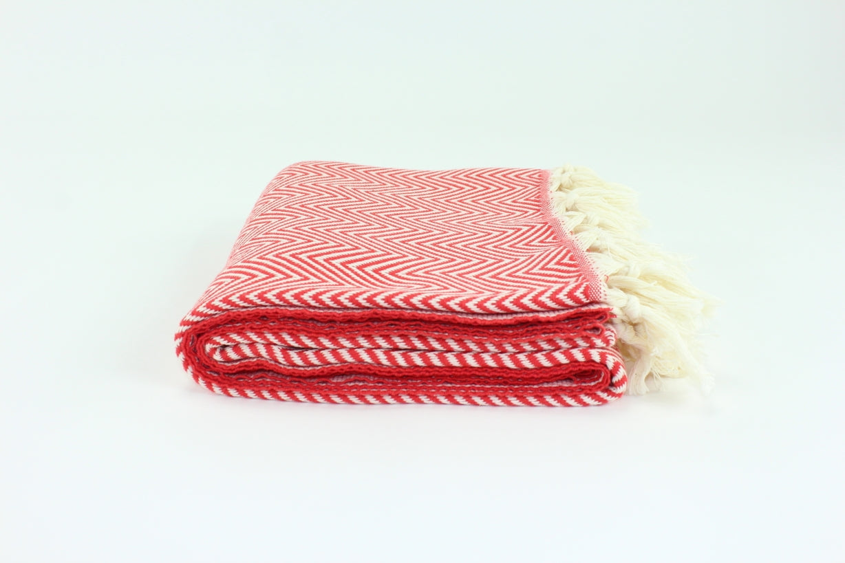 Premium Turkish Plain Herringbone Towel Peshtemal Fouta (Red)