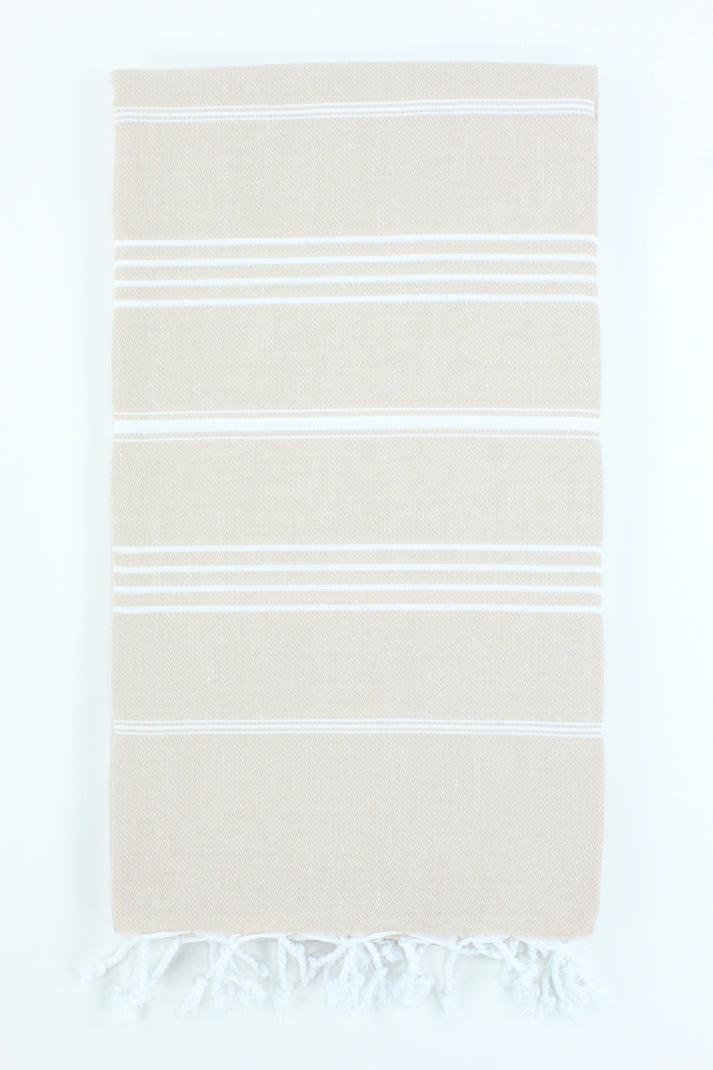 Premium Turkish Classic Striped Towel Peshtemal Fouta (Beige)