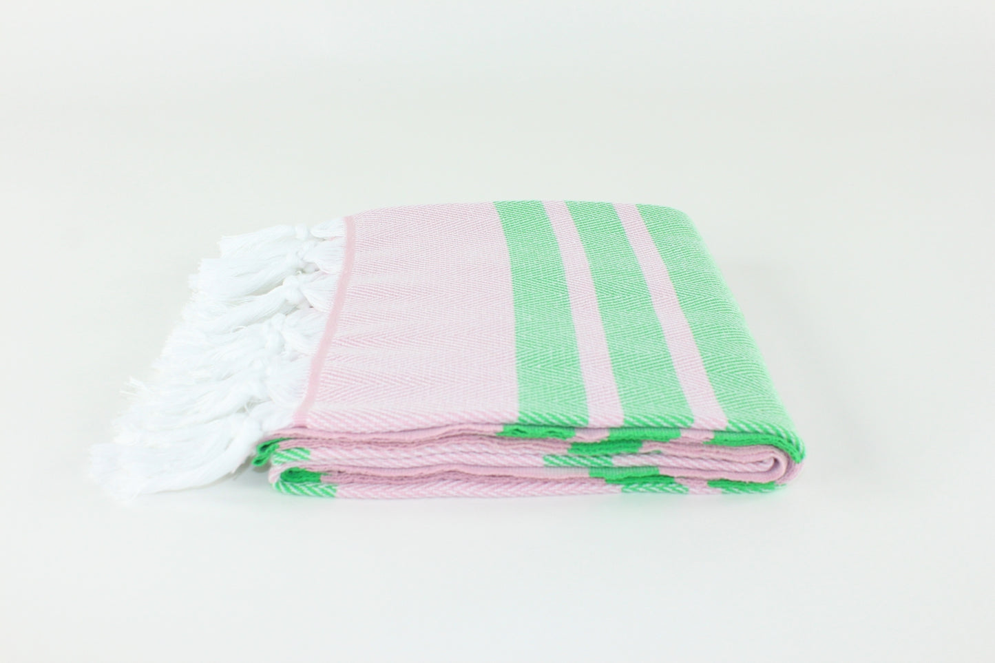 Premium Turkish Herringbone Striped Towel Peshtemal Fouta (Dusty Pink & Benetton Green)