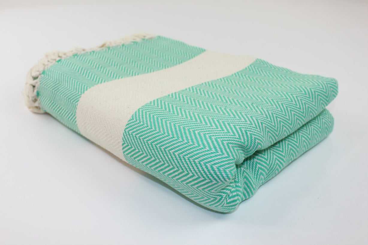 Premium Turkish Herringbone Blanket Throw (Seafoam Green)