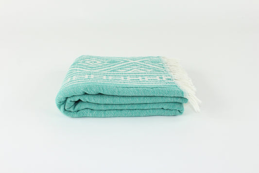 Premium Turkish Double Layer Kilim Towel Peshtemal Fouta (Green)