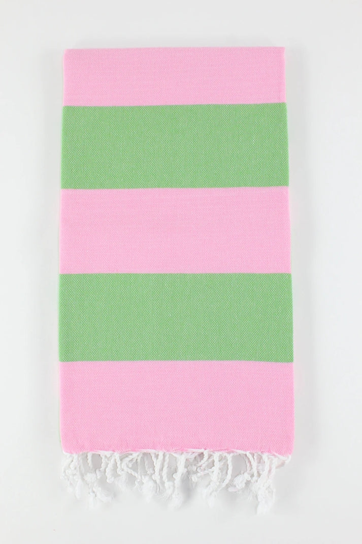 Premium Turkish Wide Stripe Towel Peshtemal Fouta (Pink & Green)