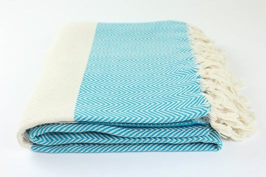 Premium Turkish Herringbone Towel Peshtemal Fouta (Teal Blue)