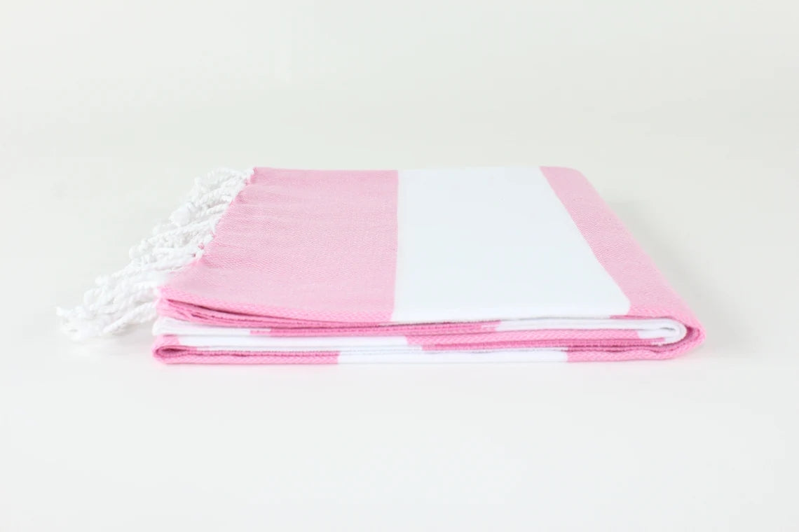 Premium Turkish Wide Stripe Towel Peshtemal Fouta (Pink & White)
