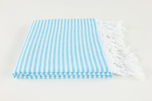 Premium Turkish Full Thin Striped Towel Peshtemal Fouta (Turquoise Blue)