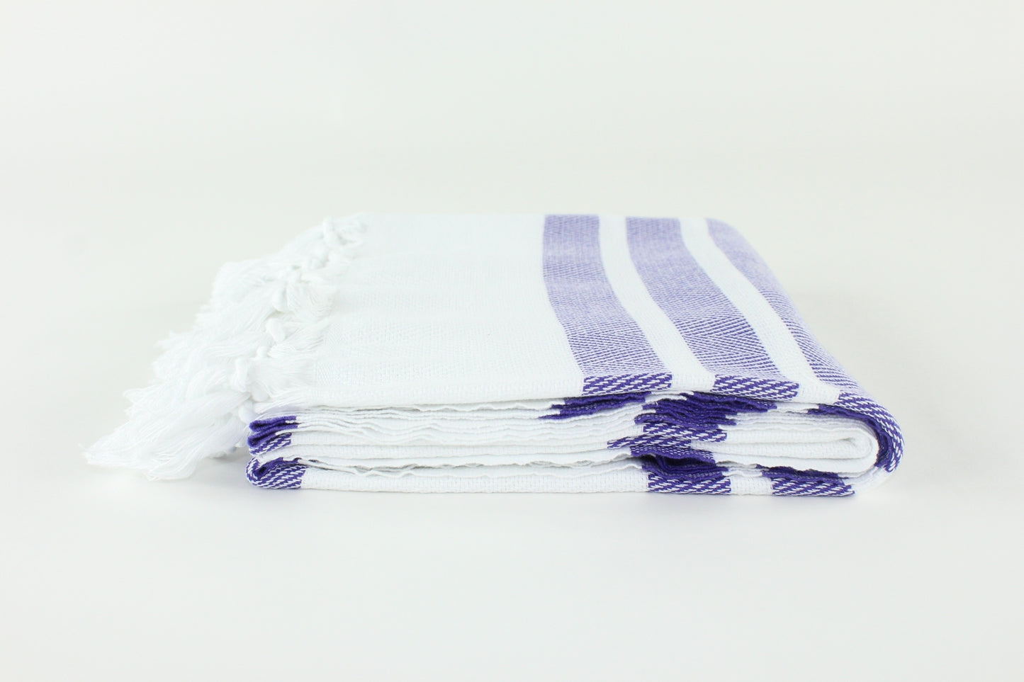 Premium Turkish Herringbone Striped Towel Peshtemal Fouta (White & Violet)