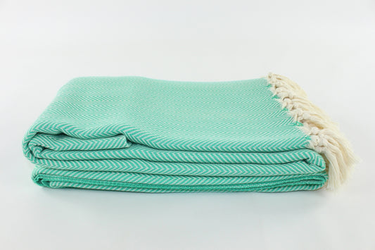 Premium Turkish Plain Herringbone Blanket Throw (Seafoam Green)