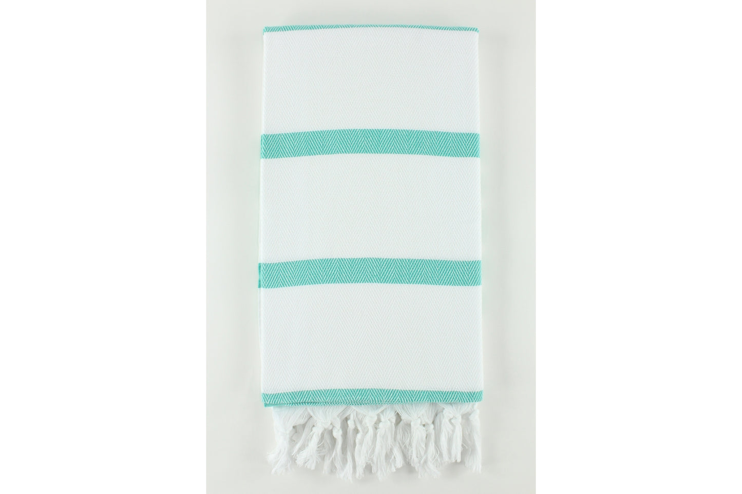 Premium Turkish Herringbone Striped Towel Peshtemal Fouta (White & Emerald)