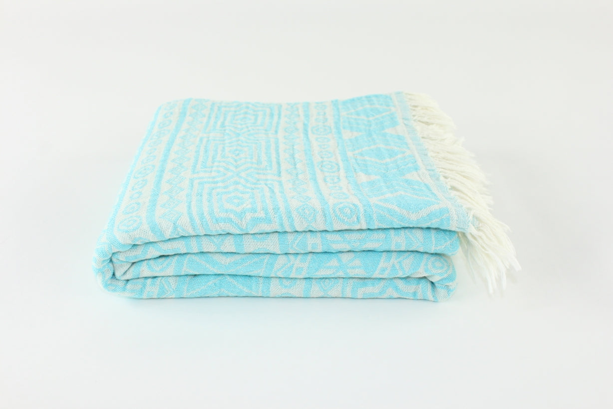 Premium Turkish Double Layer Kilim Towel Peshtemal Fouta (Light Blue)