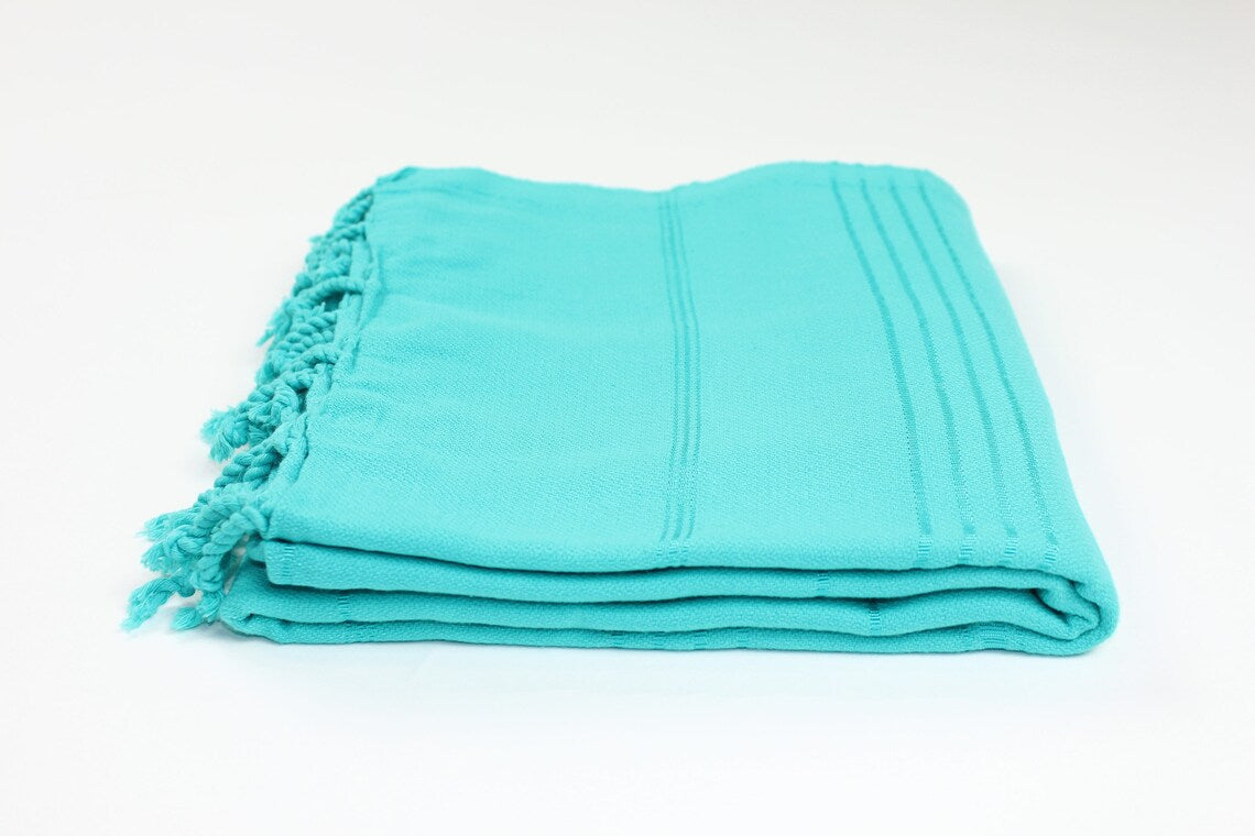 Premium Turkish Striped Towel Peshtemal Fouta (Turquoise Green)