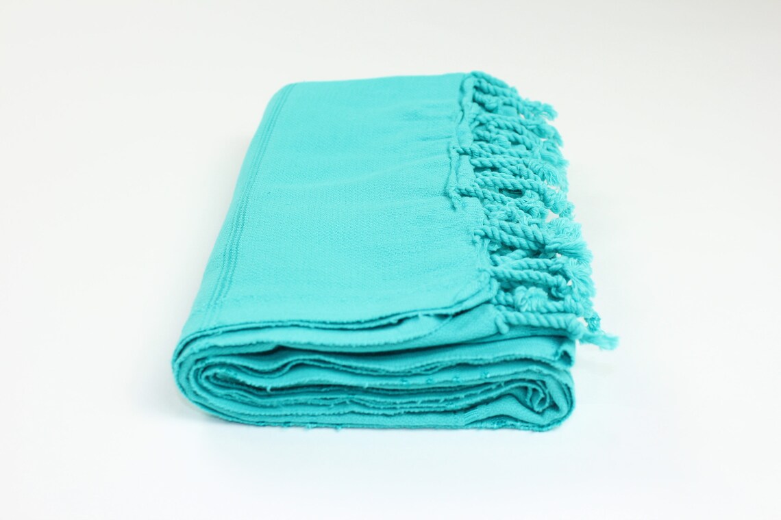 Premium Turkish Striped Towel Peshtemal Fouta (Turquoise Green)