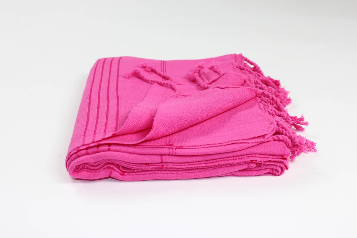 Premium Turkish Striped Towel Peshtemal Fouta (Fuchsia Pink)
