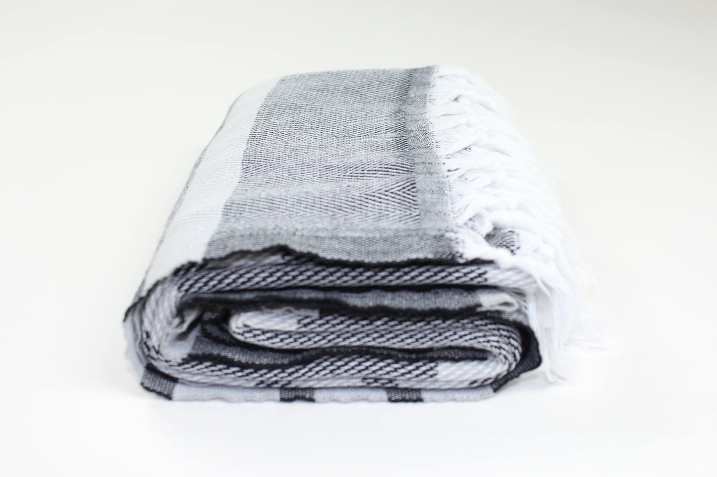Premium Turkish Herringbone Striped Towel Peshtemal Fouta (Black & Light Gray)