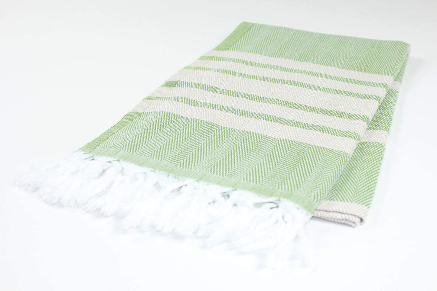 Premium Turkish Herringbone Striped Towel Peshtemal Fouta (Khaki Green & Beige)