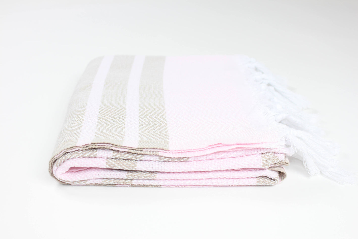 Premium Turkish Herringbone Striped Towel Peshtemal Fouta (Light Pink & Beige)