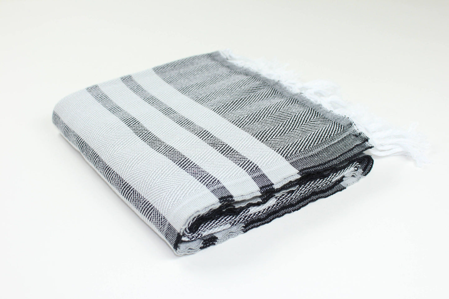Premium Turkish Herringbone Striped Towel Peshtemal Fouta (Black & Light Gray)