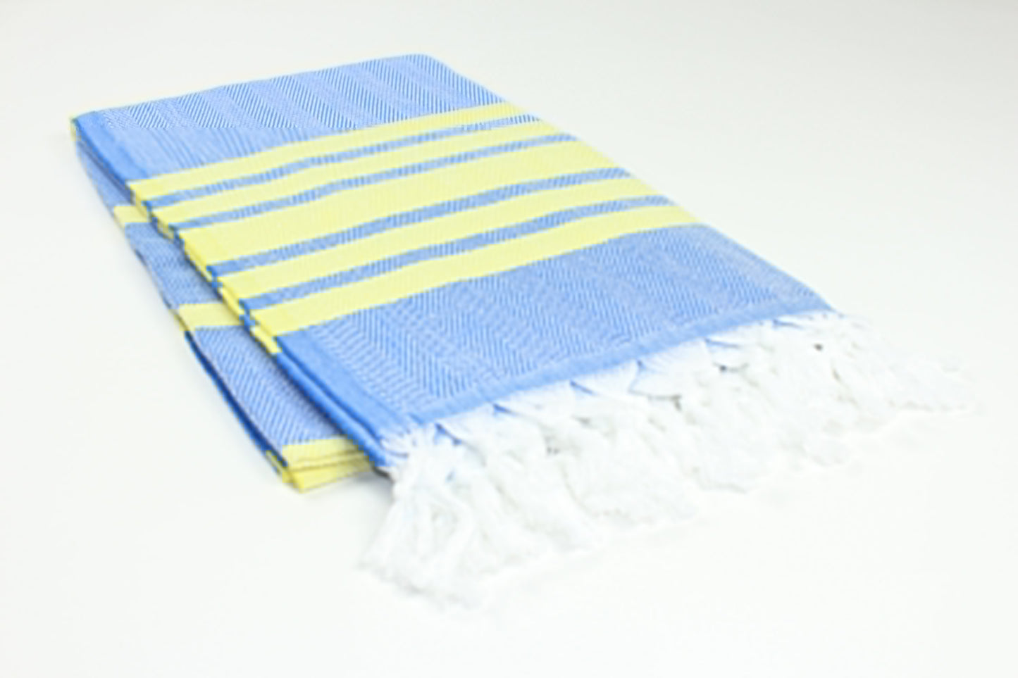 Premium Turkish Herringbone Striped Towel Peshtemal Fouta (Blue & Yellow)