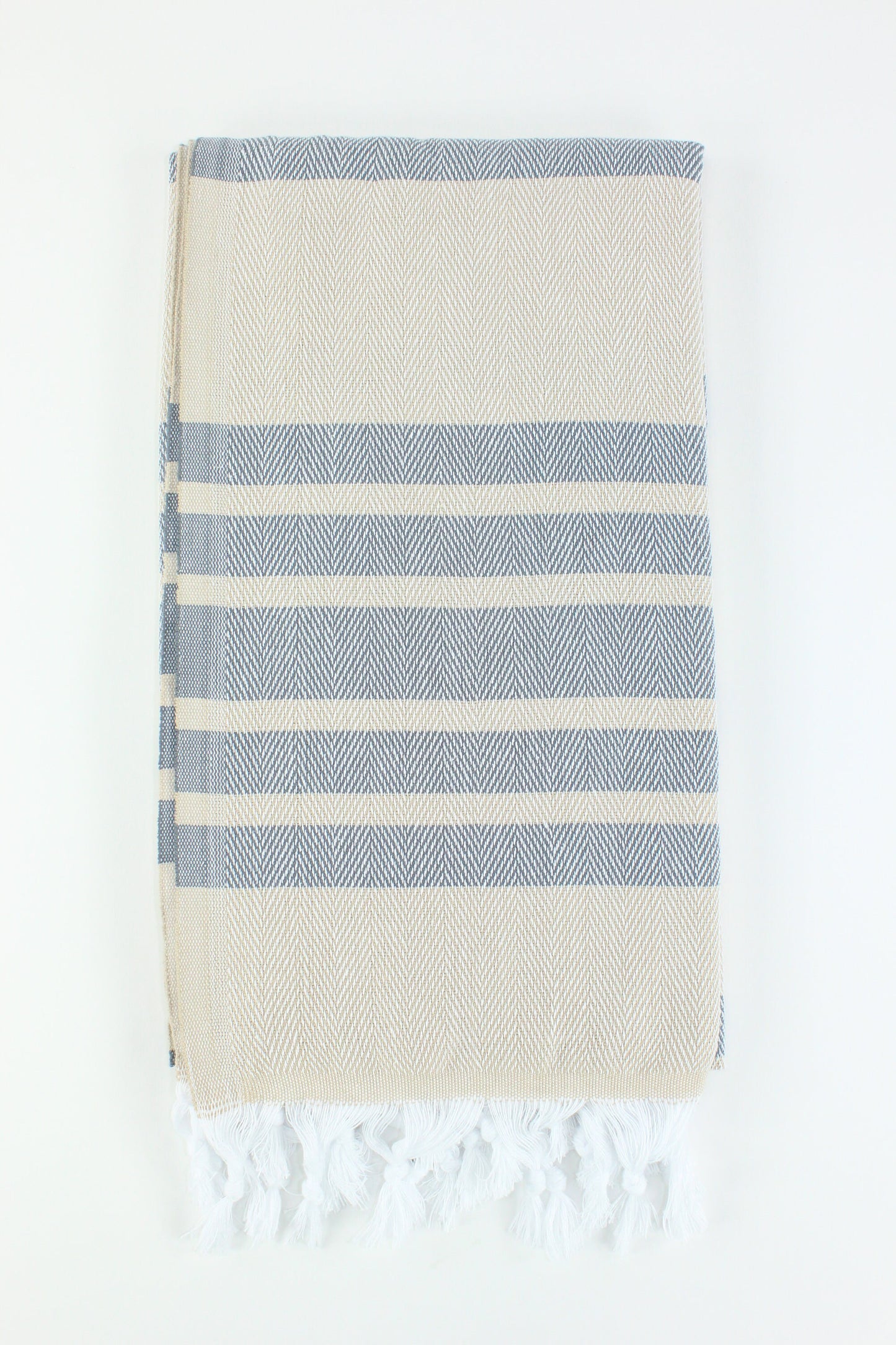 Premium Turkish Herringbone Striped Towel Peshtemal Fouta (Beige & Gray)