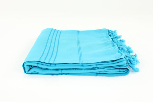 Premium Turkish Striped Towel Peshtemal Fouta (Turquoise Blue)