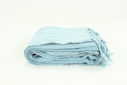 Premium Turkish Stone Washed Towel Peshtemal Fouta (Light Blue)
