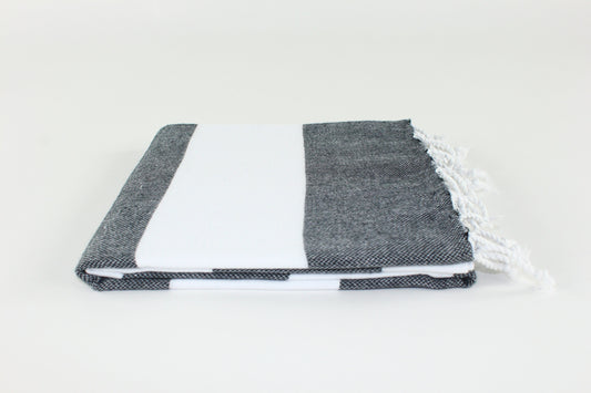 Premium Turkish Wide Stripe Towel Peshtemal Fouta (Black & White)